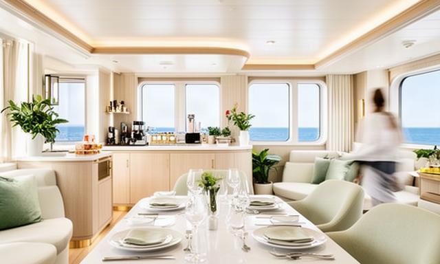 Heller Wellness- und Kulinarikbereich auf einem kleinen Kreuzfahrtschiff
