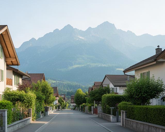 Strasse in Steffisburg mit Schweizer Voralpen im Hintergrund und ruhiger Umgebung für ein Beratungsgespräch